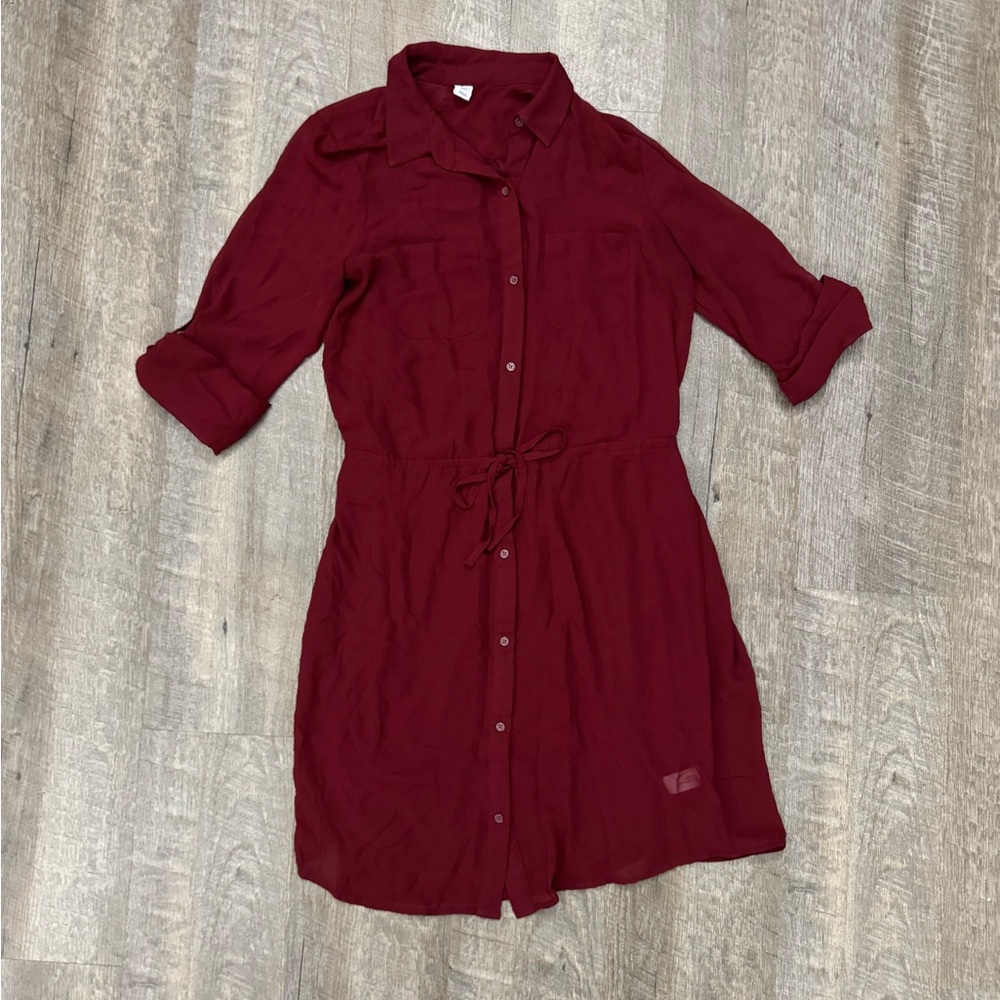 Burgundy Shirt Dress Lightweight Button Down With Slip Sz S